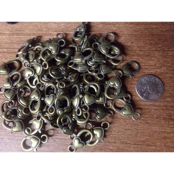 Antique Bronze Plated Large Heart Clasps Lot - Picture 1 of 3